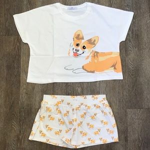 NWOT Corgi Dog 2pc PJ Set Comfy Crop Top & Shorts